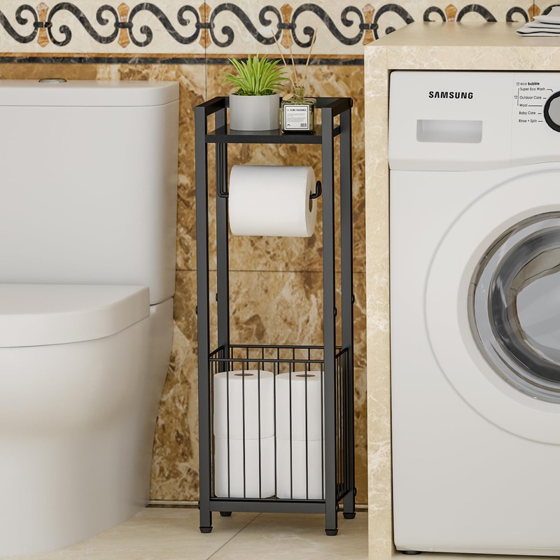 Narrow Side Toilet Paper Holder with Storage Rack - Freestanding