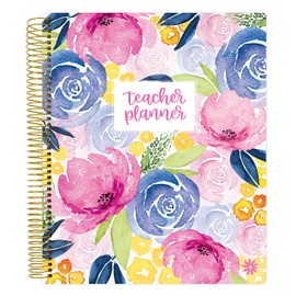 bloom daily planners Undated Academic Year Teacher Planner & Calendar - 7 Period Lesson Plan Organizer Book with Frosted Cover (9" x 11") (Watercolor Floral)
