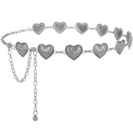 LALATCH Chain Belt Concho Belts for Women, Silver Chain Belts for Women Western Waist Chain Belt for Dresses Jeans, Heart Shaped-Silvery