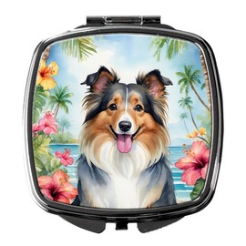 Caroline's Treasures Sheltie Luau Compact Mirror Decorative Travel Makeup Mirror for Women Girls Gifts Pocket Makeup Mirror Folding Handheld