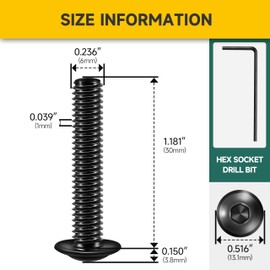 Mywish M6 x 30mm 25Pcs Flange Button Head Hex Socket Cap Screws Bolts, 304 Stainless Steel Furniture M6x1.0 Bolts Full Thread, Black Oxide & Hex Spanner