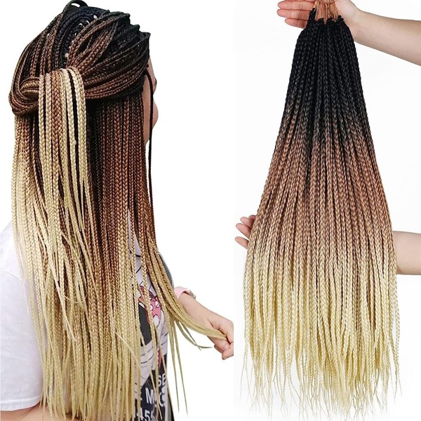 TAOYEMY Box Crochet Braids Hair Extensions, 6 Packs, 24 Inch (61 cm) Synthetic Braiding Hairstyle, 22 Strands/Pack, Crochet Hair Extensions (24 Inches, T1B/30/613#)
