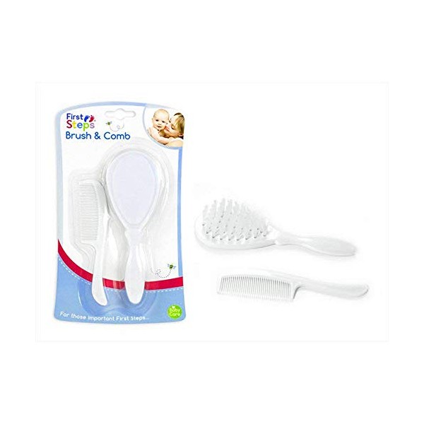 Newborn Baby Infant Care Hair Brush & Comb Set First Steps 0m+ White