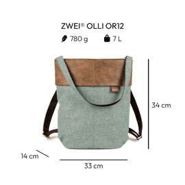 Zwei Olli OR12 Women's Backpack Bag (7 L) Handbag & Backpack 2-in-1 Waterproof & Robust Shoulder Bag, Padded Divider Compartment, Portable as Handbag or City Backpack (Eucalyptus), Eucalyptus