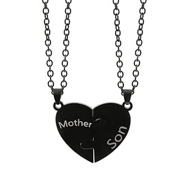 2Pcs Love Heart Puzzle Mother Son Pendant Necklace Set Stainless Steel Adjustbale Chain Broken Heart Best Friend Necklace for Women Friendship Jewelry Gift-E m-son-1