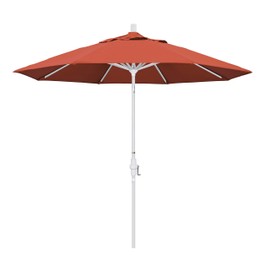 California Umbrella 9' Round Aluminum Market Umbrella, Crank Lift, Collar Tilt, White Pole, Sunset Olefin
