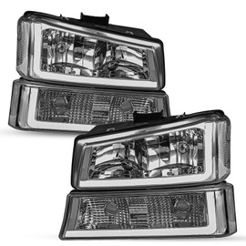 SOCKIR 4pcs w/LED DRL for 2003-2006 Chevy Silverado/Avalanche Headlight Assembly 1500 2500 HD 3500 07 Classic Model Smoked Lens Clear Reflector