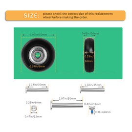 Luggage Suitcase Replacement Wheels 1.97"x0.55"(50x14mm) 8 Pcs with Reciprocating Saw& 3 Sizes Axle Wear-Resistant Mute Rubber Swivel Caster Repair Kits for Trolley Bag Travel Box
