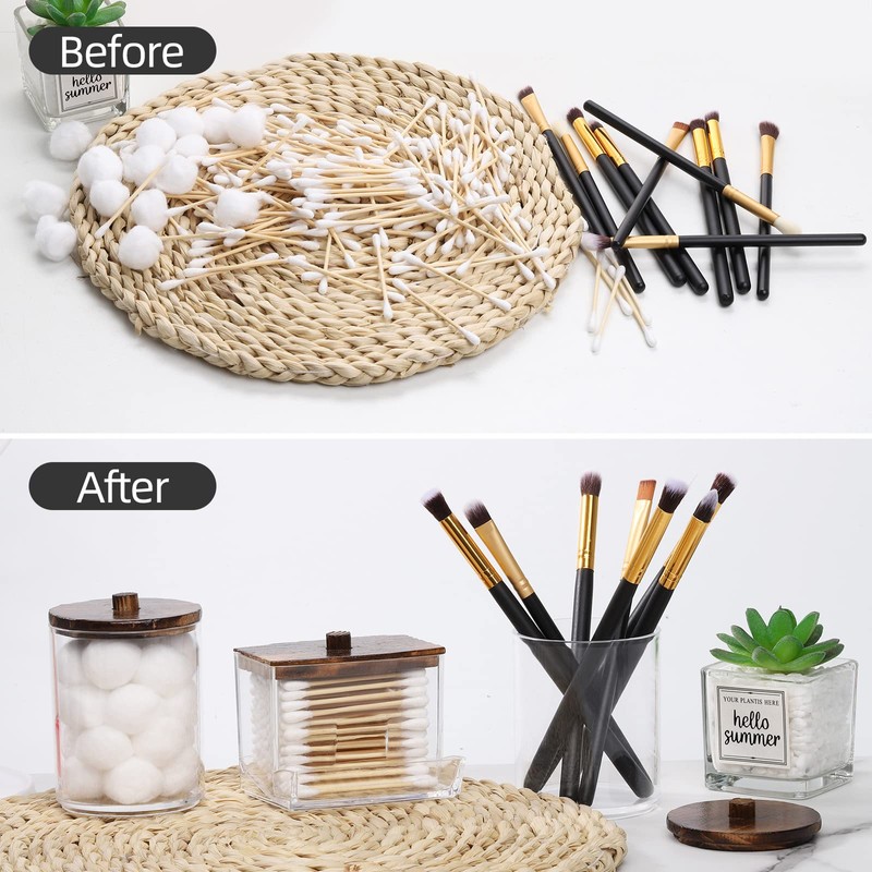 Tbestmax Qtips Holder Bathroom Container, 10 OZ Cotton Ball/Swabs Dispenser,
