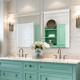 Mirrorons Beveled Mirror, Wall Mirror 24" x 36", Frameless Rectangle Bathroom Mirror with Beveled Edge, Hangs Horizontally or Vertically. Rounded Corner Tempered Mirror