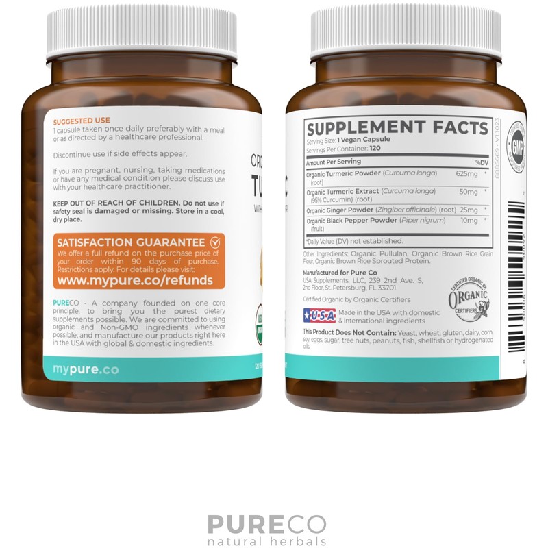 Organic Turmeric Ginger Black Pepper Supplement - High Potency Organic