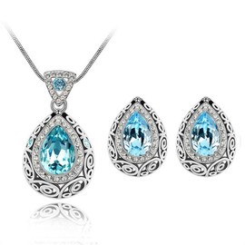 AILUOR Water Drop Crystal Jewellery Set, Vintage Celtic Knot Water Drops Green Gemstone Pendant Necklace Stud Earrings Jewellery Set for Women Mother Bride Wedding, Zinc, No Gemstone