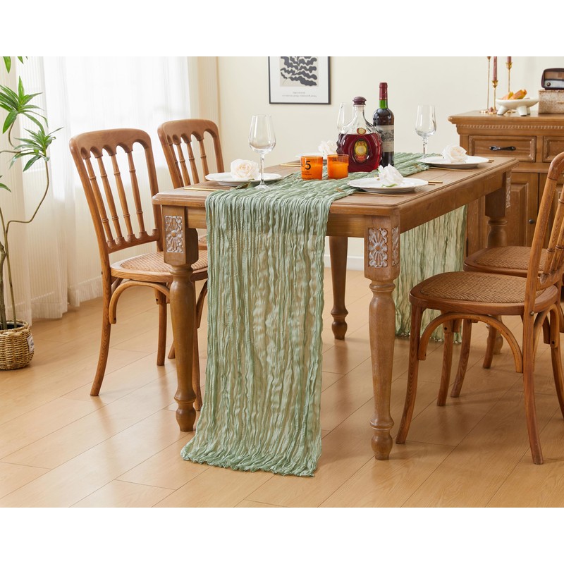 Sage Green Table Runner Cheesecloth 120 Inches Boho Gauze Cheese