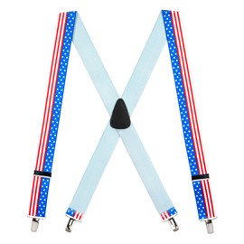 Suspender Store Novelty USA Stars & Stripes Design Suspenders - 1.5 Inch Wide Elastic - X-Back - Clip - 42" for 5'0" to 5'9" tall