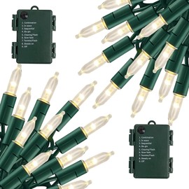 TW SHINE Battery Operated Christmas Lights, 50 LED 16FT Christmas Lights Outdoor, Waterproof Mini String Lights with 8 Modes, Christmas Decorations for Indoor Patio Party Decor, Warm White