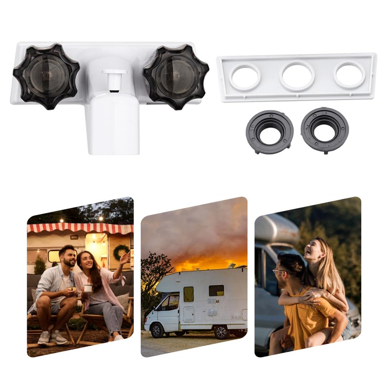 Square-White Dual-Handle RV Shower Faucet with Shower Diverter for Camper