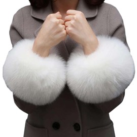 LERTREEUK 1 Pair White Fluffy Faux Fur Wrist Bandages Soft Wrist Cuffs Warmer Cosy Winter Wrist Rings for Women Grils, White