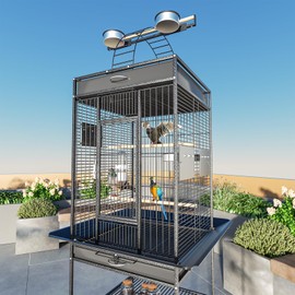 Magshion 61-inch Large Bird Cage w/Play Top and Rolling Stand, Wrought Steel Flight Birdcage for Parakeets Cockatiels Lovebird Chinchilla Finch Cage Macaw, Black