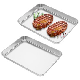 2 Pcs Toaster Oven Pan 304 Stainless Steel Small Baking Sheet Multipurpose Toaster Oven Tray for Commercial and Home Baking