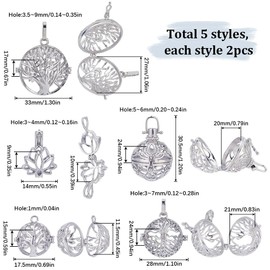SUNNYCLUE 10Pcs Cage Charms Large Locket Cage Pendants Crystal Cage Necklaces Holder Silver Tone Tree of Life Lotus Flowers Openable Charm Chakra Stone Bead Necklace Holders for Jewelry Making Charms, Brass, No Gemstone