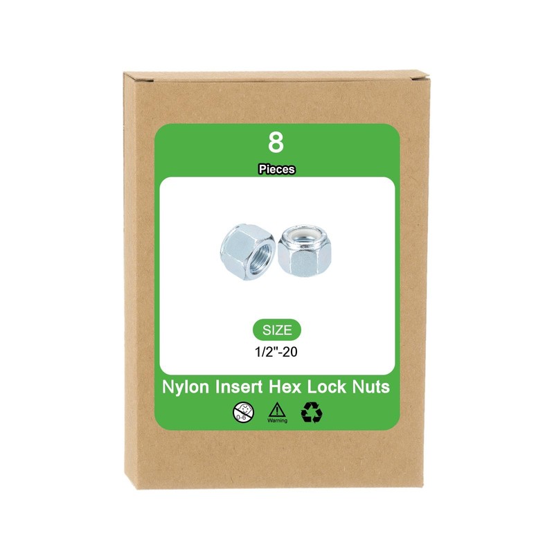 sourcing map 8Pcs 1/2"-20 Nylon Insert Hex Lock Nuts, Carbon