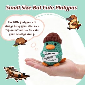 Weming Stocking Stuffers for Kids & Teen Girls – Mini Crochet Platypus Plush with Story Card, Handmade 8–10cm, Secret Mission Agent Vibe, Cute, Kawaii Desk/Nightstand Décor