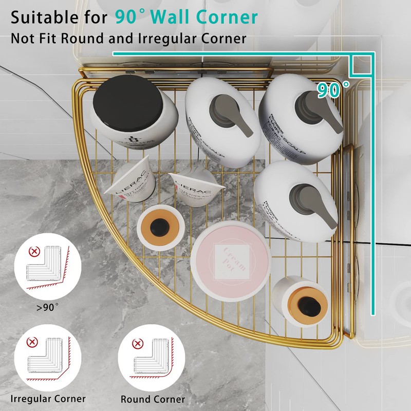 Corner Shower Shelves with 4 Hooks, 2-Tier Stainless Steel Bathroom
