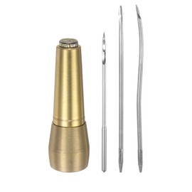 QUARKZMAN Copper Handle Sewing Awl Set Handmade Sewing Awl Needle Repair Tool Set with 3 Needles for DIY Sewing Repairing Drilling Leather Canvas Shoes Soles Bag Yellow