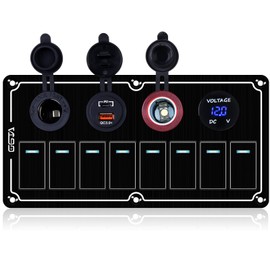 GGTA 8 Gang Marine Switch Panel Waterproof, Boat Rocker Switch Panel with Dual USB Charger (PD,QC3.0) & Voltage Meter, Toggle Switch Panel for Automotive Modification, Off-Road Vehicles, Trucks, Boats