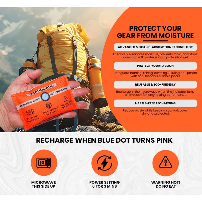 GearGuard 100g Professional Grade Rechargeable Dehumidifier - Desiccant Pack -