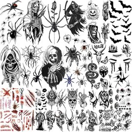 Teens 36 Sheets Large Black Arm Temporary Tattoos For Men Forearm Women Thigh, Half Sleeve Animals Lion Tiger Wolf Temp Tattoo Stickers Adults, Death Skull Compass Flower Fake Tattoos That Look Real Durable Teens - Color: 36pcs/set (WST01)
