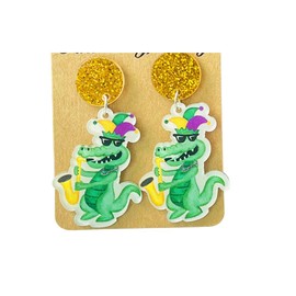 Carnival Animal Modelling Earrings,Mardi Gras Dangle Earrings,Lobster/Disour/Alligator/Gnome Earrings-dinasour
