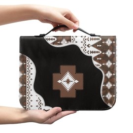 Wanyint Southwest Aztec Print Bible Cover for Men Women Bible Tote Bag Faux Leather Bible Cover Study Outdoor Book Case for Christian Travel