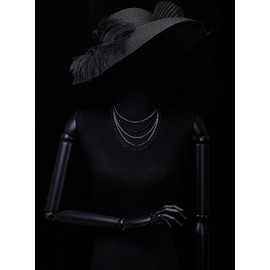 COOLSTEELANDBEYOND Choker Collar Statement Necklace Waterfall Multi-Strand Silver Black Chains Gem Stone Bead String