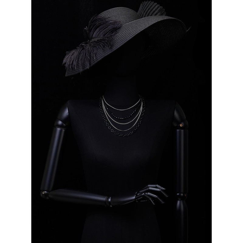 COOLSTEELANDBEYOND Choker Collar Statement Necklace Waterfall Multi-Strand Silver Black Chains