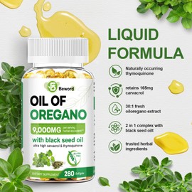 BEWORD Oil of Oregano, 560 Softgel, 2-in-1 Oregano Supplement for Immune Health with High Carvacrol & Thymoquinone, Black Seed Oil | Plant Based, Non-GMO | Antioxidant & Immune Support (2 Pack)