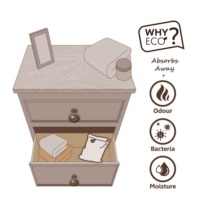 Eco Basics Drawer Deodoriser – Natural Bamboo Charcoal, Moisture &