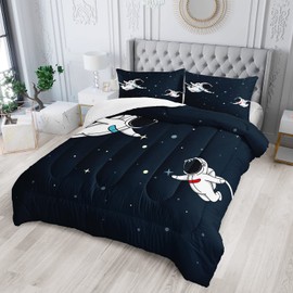 AILONEN Astronaut Comforter Set for Teens Boys Kids Girls, Space Astronaut Bedding Set Twin Size,Outer Space Themed Quilted Duvet Bed Set,1 Comforter 2 Pillowcases 3 Piece