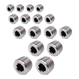 Metalwork 5 Sizes 304 Stainless Steel Pipe Fitting, Hex Countersunk Plug Assortment Kits, 16 Pcs, 1/8"+1/4"+3/8"+1/2"+3/4"