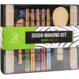 Soeos Beginner Sushi Making Kit, 10 Piece Bamboo Sushi Kit with 2 Bamboo Rolling Mats, 5 Pairs Chopsticks, Paddle, and Spreader, All Natural, Sushi Making Kit Gift Set, Sushi Maker Kit, Sushi Maker.