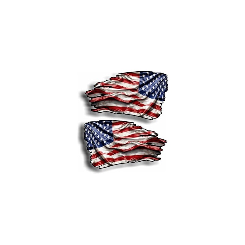American Flag Tattered Decal Set, Distressed Vinyl Stickers, Full Color