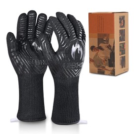 GEEKHOM BBQ Gloves Heat Resistant Mitts: 1472 ℉ Heat Resistant Silicone Gloves EN407 Certified 13 Inch Non-Slip Kitchen Safe Gloves Professional Weber Fireplace Barbecue for Cooking Grilling, Baking