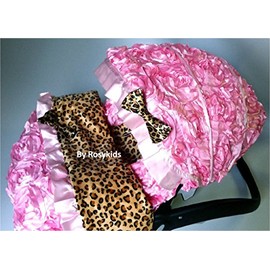 Rosy Kids Infant Carseat Canopy Cover 4pc Whole Caboodle, Baby Car Seat Cover Baby Blanket Outdoor Travelling Kit, 3D Rosette Fabric Baby Pink and Cheetah Print