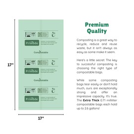 Compost Bags, Compostable Trash Bags 2.6 Gallon Compostable Bags Small 300 Count Compost Bags for Countertop bin Extra Thick 0.71 Mil. ASTM D6400 Certified By BPI and TÜV AUSTRIA 2.6 Gallon, 300 Units