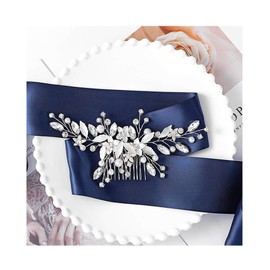 IYOU Bridal Wedding Hair Comb Sliver Sparkly Rhinestones Side Combs Shiny Crystal Flower Hair Piece Bride Pearl Leaf Hair Accessories for Women and Girls