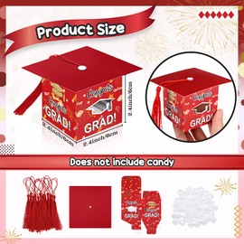 Pajean 30 Pcs Graduation Cap Candy Gift Box Grad Hat Gift Box Treat Boxes with Tassels Graduation Party Favors for Guests Class of 2025 Decorations(Red)