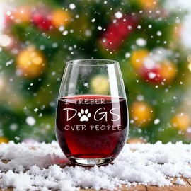 Jogskeor Dog Lover Gifts, I Prefer Dogs Over People Wine Glass 15oz, Mother's Day Birthday Christmas Gifts for Women Dog Mom