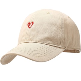 XYIYI Unisex Classic Cotton Baseball Cap Adjustable Baseball Cap, Heart Beige