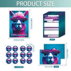 Hpbaggy Alpaca Invitation Cards, 12 German Invitation Cards + 12 Envelopes, Invitation Cards Birthday Girls, Party Accessories, Invitation Cards Birthday