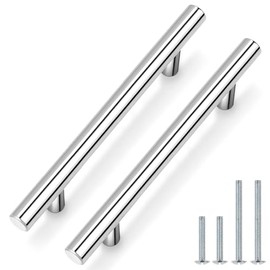 NIZADO 1 Pack 5 Inch Stainless Steel Cabinet Handles, Polished Chrome Kitchen Handles for Cabinets and Drawers, Round T Bar Cabinet Pulls, 7 9/16 Inch Overall Length